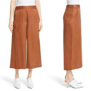 A.L.C 100% Silk Jameson Wide Leg Cropped Pants Pull On Toffee Brown Size 8 NWOT